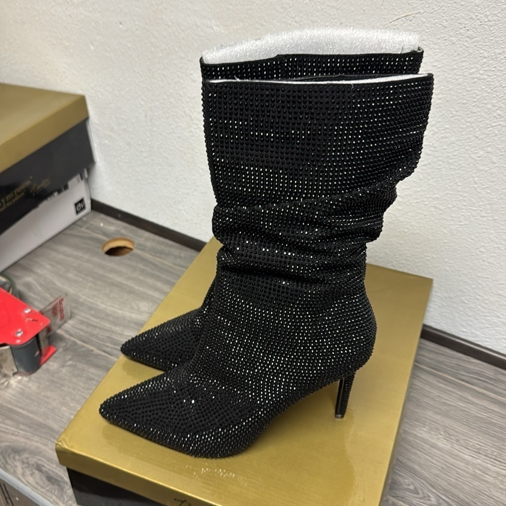 Thalia Sodi Womens Raquell Pointed Toe Rhinestones Mid-Calf Boots